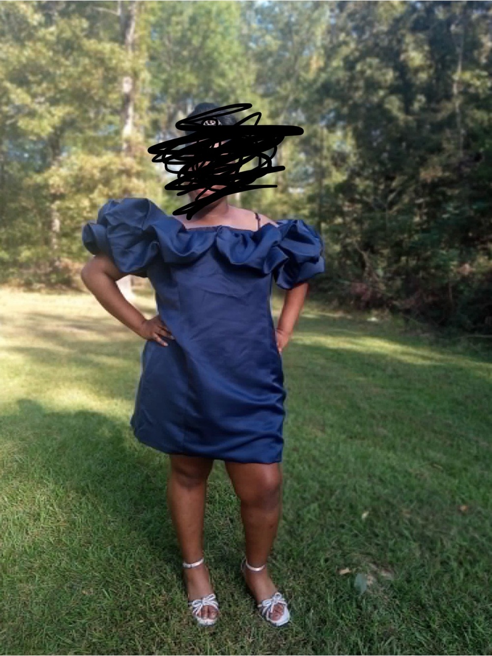 Fashion Nova Navy Off-Shoulder Puff-Sleeve Mini Dress